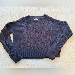 Aeropostale V-Neck Cable Knit Sweater - Dark Blue